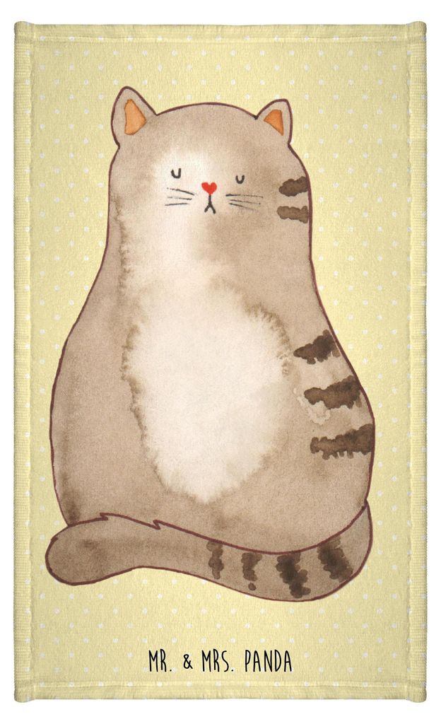 Mr. & Mrs. Panda Handtuch Katze Sitzen - Gelb Pastell - Geschenk, Katzen, Frotteetuch, Frotteehandtuch, Gästetuch, badezimmer, Cats, Cat, Liebe, K...