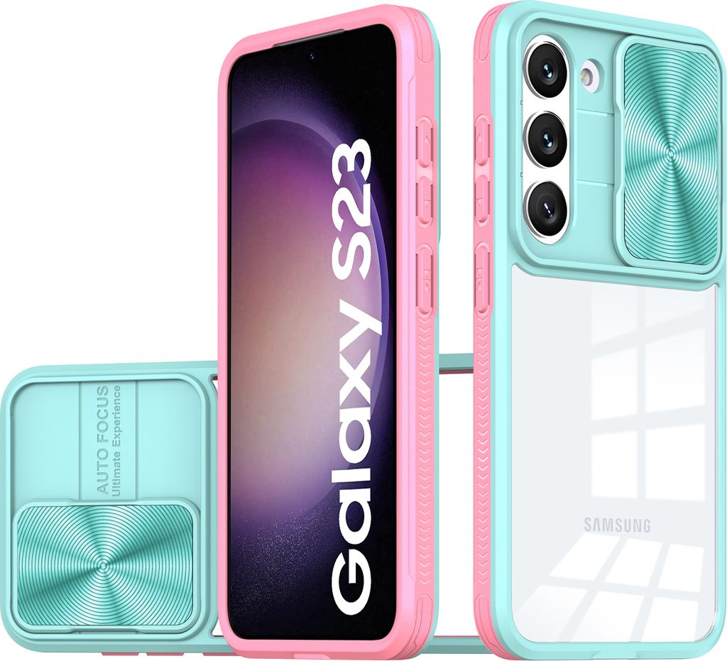 Galaxy S23 Hülle, TPU Bumper mit mit Schiebe Kamera Schutz Klar Schutzhülle für Samsung Galaxy S23 Hellblau