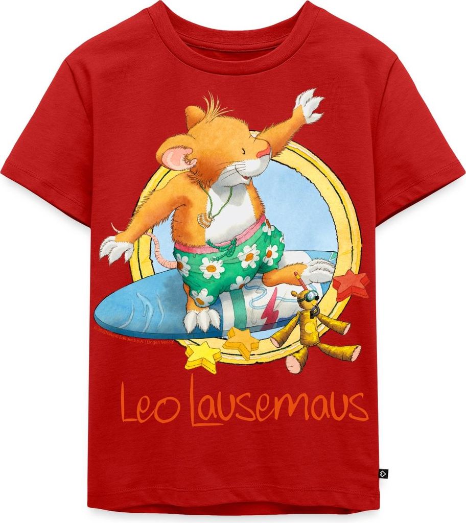 Spreadshirt Leo Lausemaus Sommer Surfer Urlaub Kinder Premium T-Shirt, 134/140 (8 Jahre), Rot