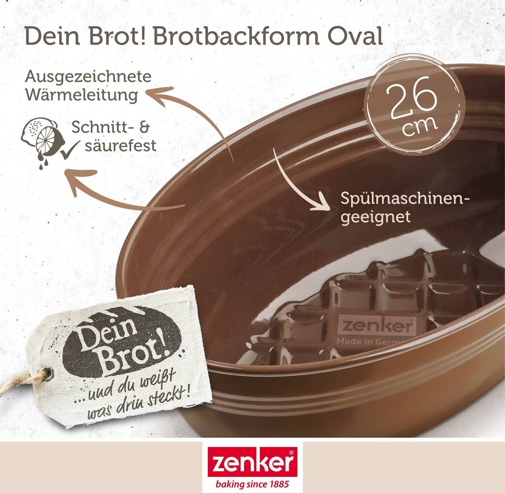 Zenker Brotbackform oval Dein Brot!, 26,5x16,5cm, Emaille Produktbild 3
