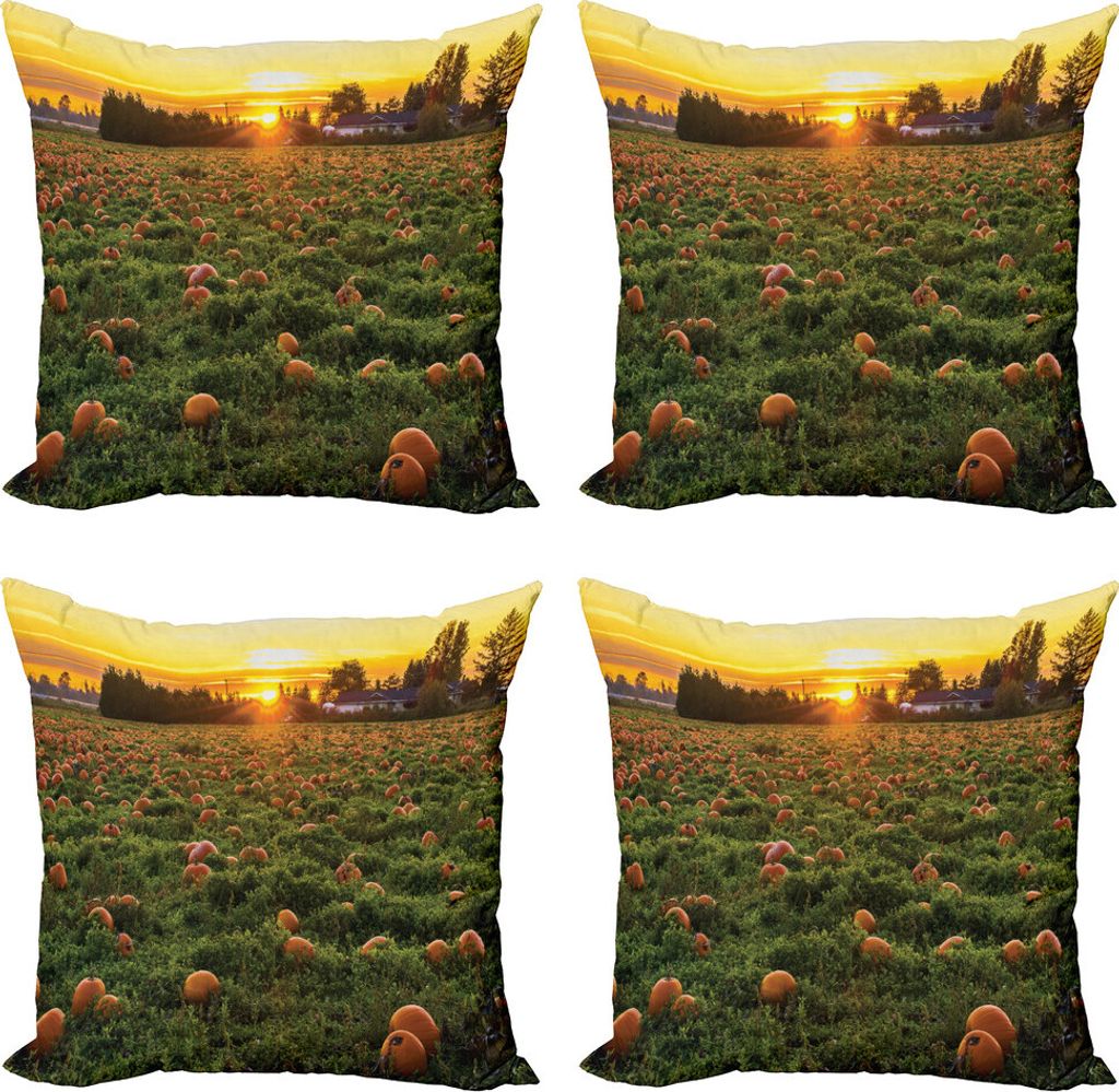 ABAKUHAUS Herbst-Kürbis Kissenbezug Set (4 Stück), Fall-Flecken bei Sonnenuntergang, Moderner Doppelseitiger Digitaldruck, 40 cm x 40 cm, Mehrfarbig