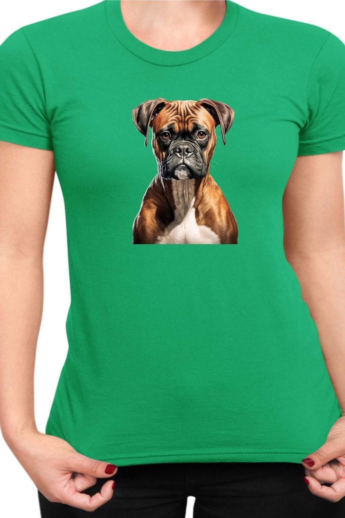 Damen T-Shirt Dogs Breeds Boxer Dog Breed 005, Lady 2XL / Grün