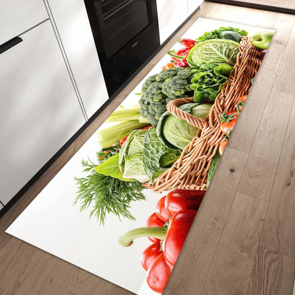 Küchenteppich 60x90cm rutschfest & abwischbar PVC Läufer - Frisches Gemüse Korb