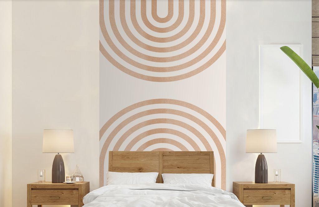 MuchoWow Fototapete für Wohnzimmer oder Schlafzimmer Wandtapete Vinyl Motivtapete Abstrakt - Kunst - Regenbogen - Braun - Weiß - 120x240 cm - H...