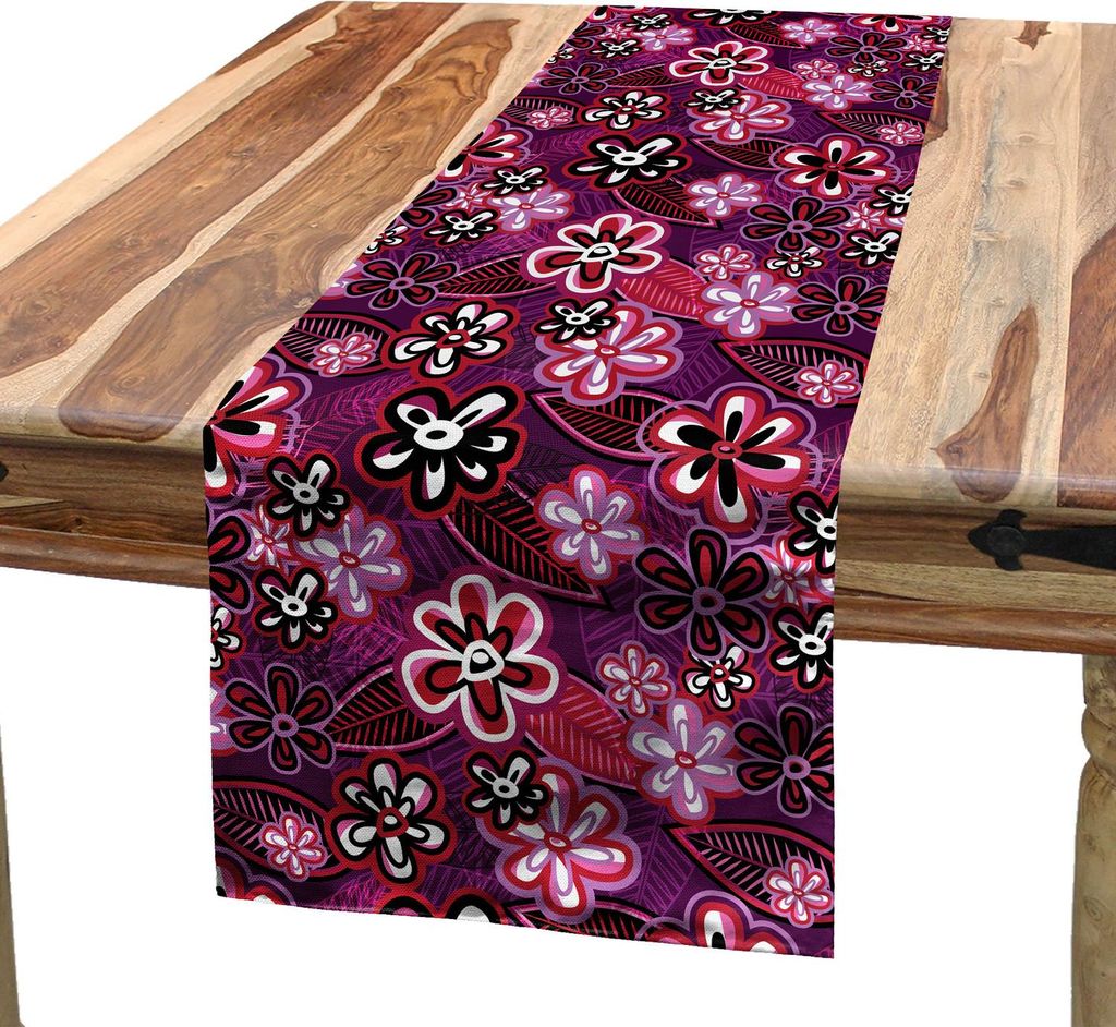 ABAKUHAUS Blume Tischläufer, Modernes Design-Aquarell mit Floral Leaf schien Ombre Style Print, 40 x 180 cm, Weiß Lila