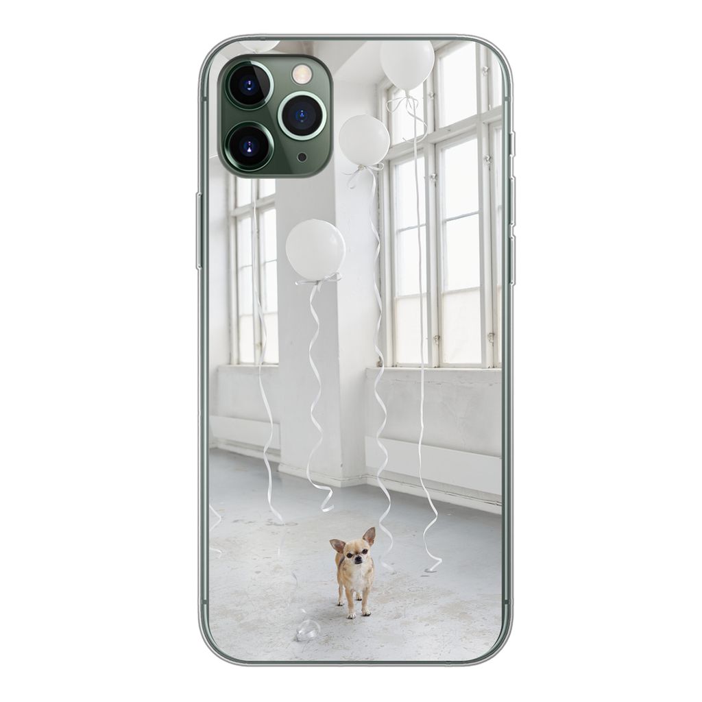 MuchoWow Handyhülle Schutzhülle Hülle für iPhone 11 Pro Max Hund - Weiß - Luftballon Silikon Softcase Handy Hülle - Schutz