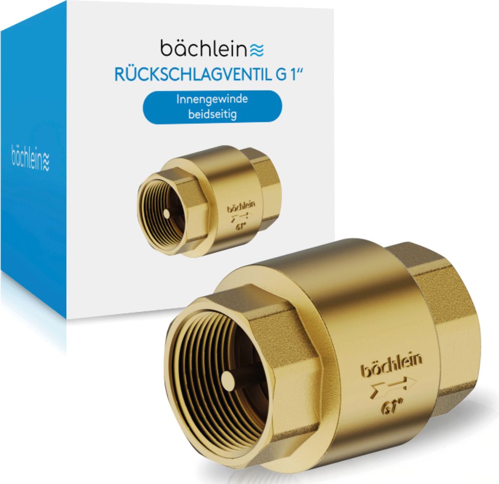Bächlein Universal Rückschlagventil – Rücklaufventil aus Messing mit beidseitigem G 1 Zoll Innengewinde – rostfreier und wasserdichter Rück...