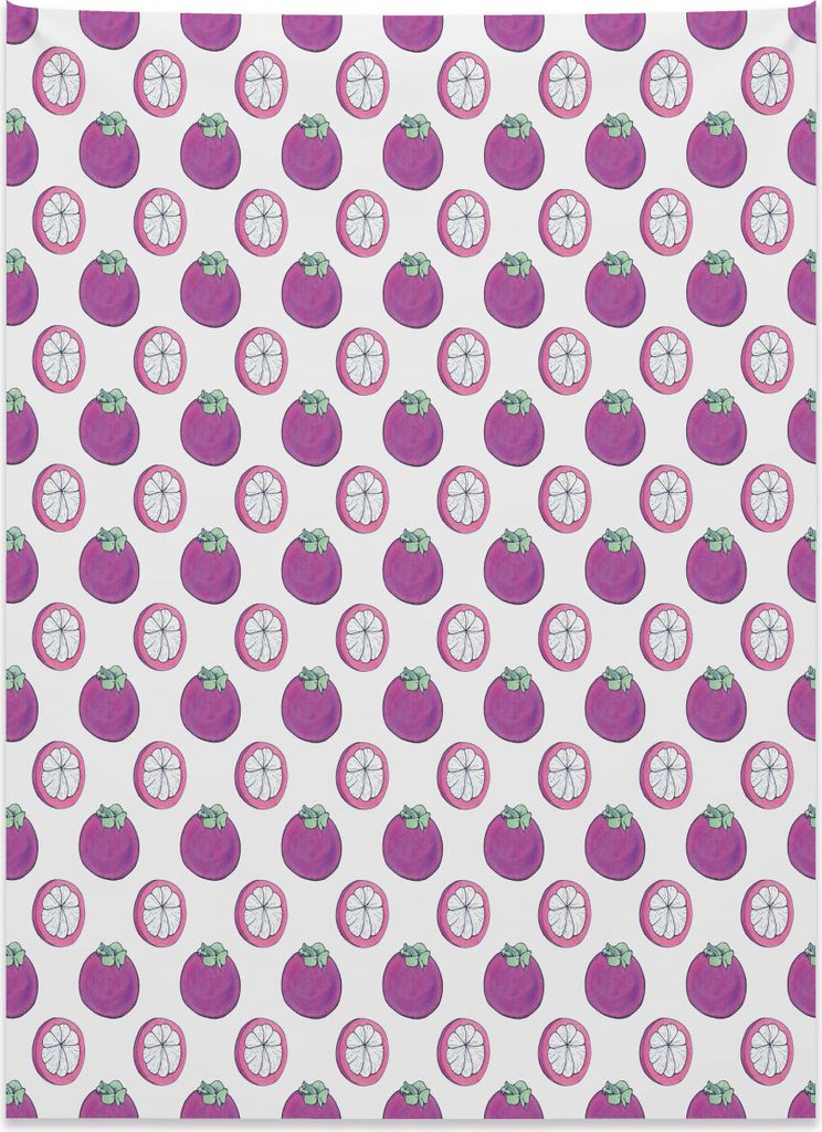 Abakuhaus Obst Wandteppich, Exotisches Mangostan-Muster aus Weiches Mikrofaser Stoff Kein Verblassen Klare Farben Waschbar, 110 x 150 cm, Lila Wei...