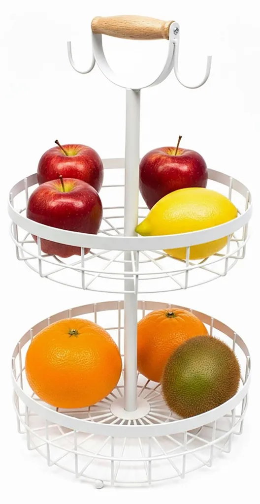 Panier à fruits en métal à deux niveaux avec crochet pour bananes noir