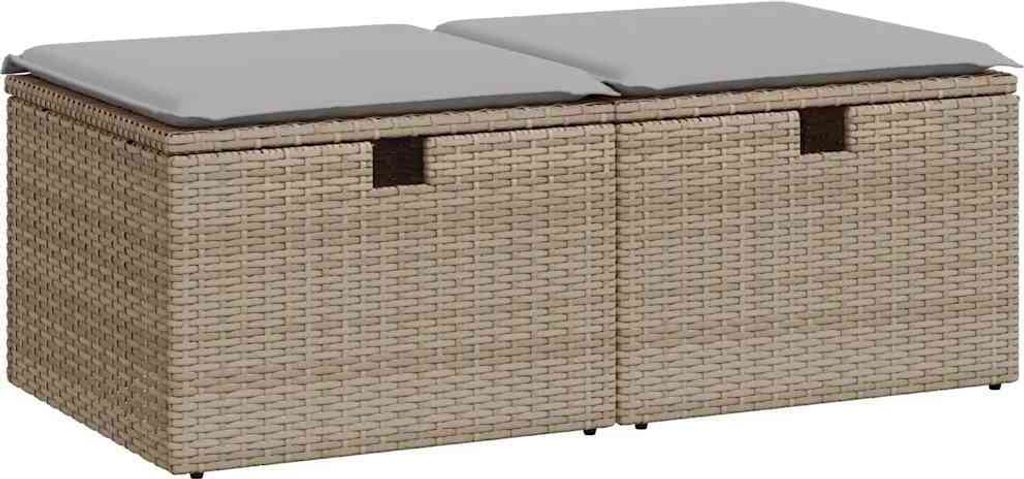 "SALE 2026" 2-tlg. Garten-Lounge-Set - elegantes Design - Sitzgruppe/Gartengarnitur - mit Kissen Beige Poly Rattan Akazie - Terassenmöbel DEMöbel...