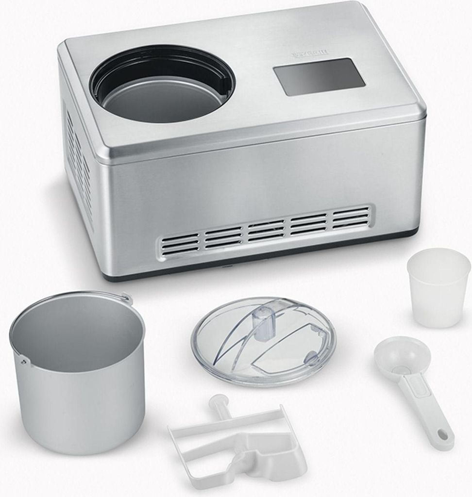 SEVERIN 2-in-1 Eismaschine mit Joghurtfunktion und 2 Eisbehältern EZ 7406 aus Edelstahl, gebürstetsilber Eismaschine Eismaschine Selbstkühlend E...