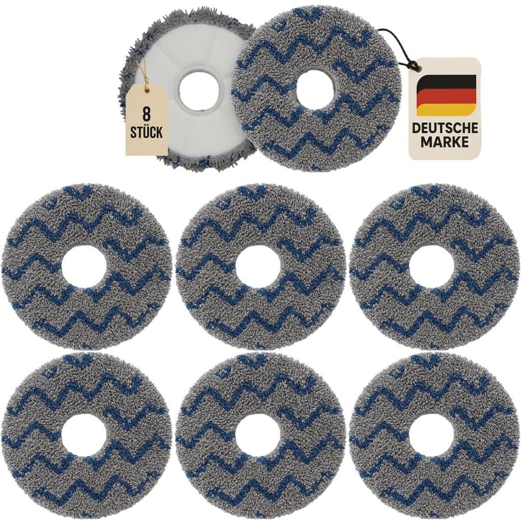 Set mit 8 waschbaren Reinigungstüchern für Saugroboter – Wiederverwendbare Wischtücher