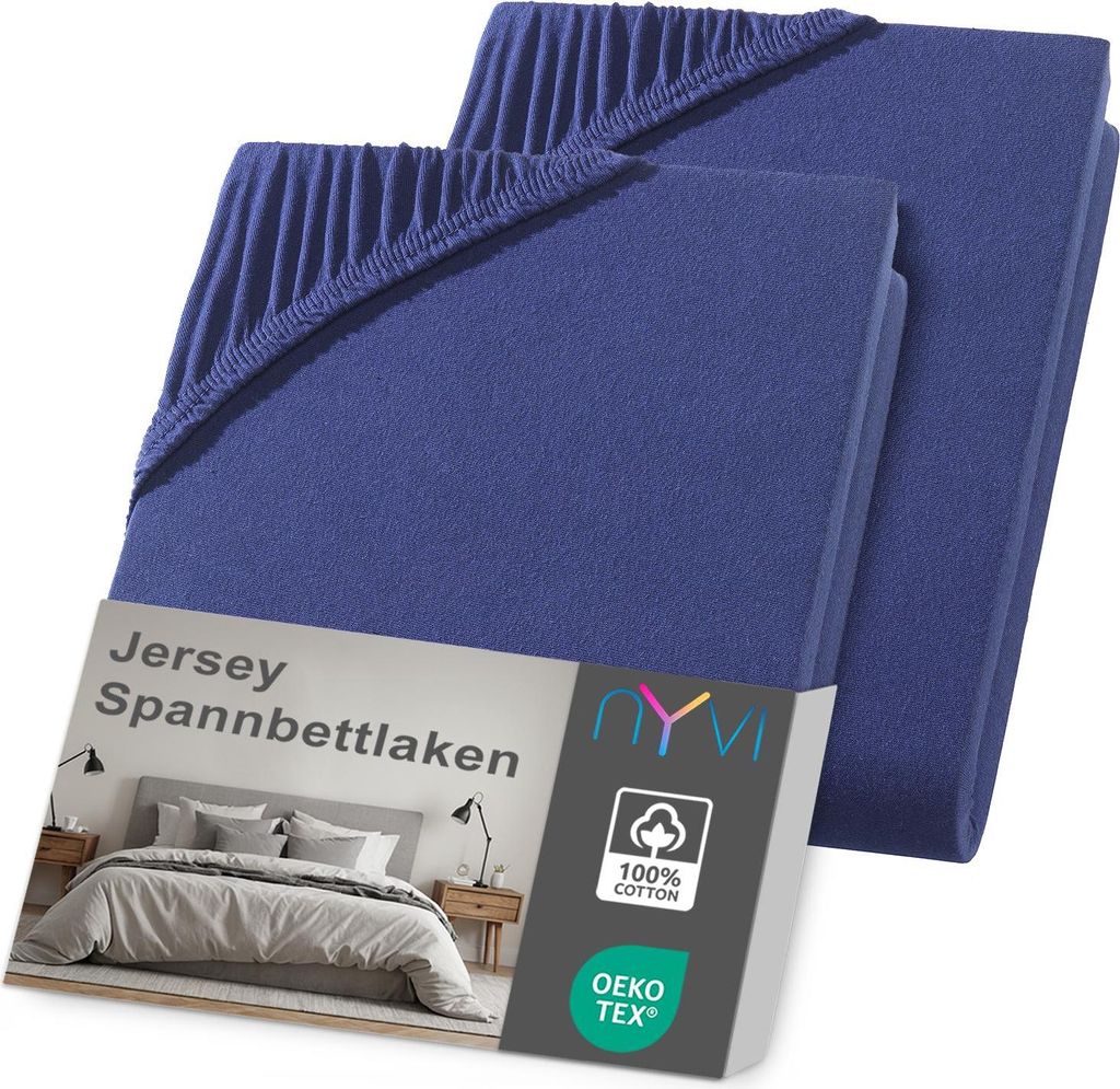 NYVI Jersey Spannbettlaken DreamScience 90x200 - 100x200 cm navyblau 2er Set für Matratzen bis 22 cm Höhe - Weich & Anschmiegsam, Rundumgummizug,...