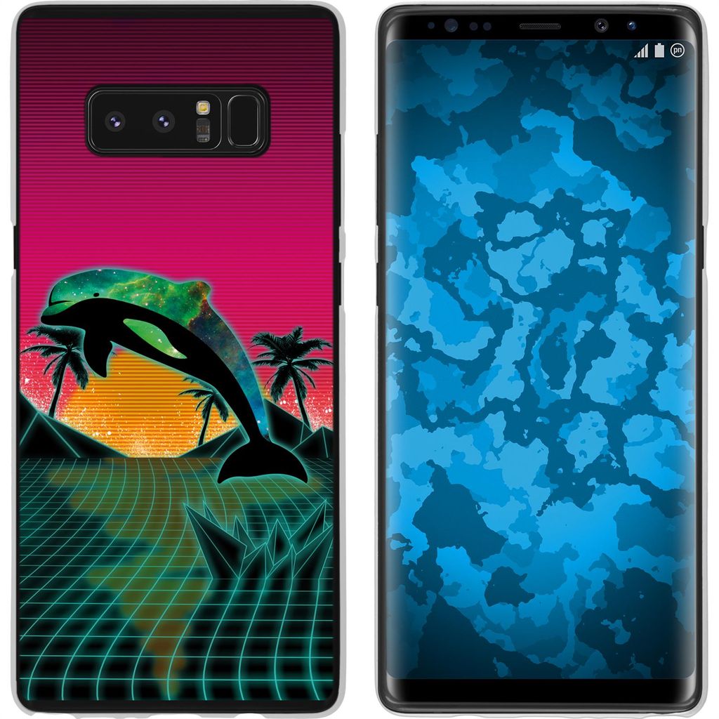PhoneNatic Case kompatibel mit Samsung Galaxy Note 8 Silikon-Hülle Retro Wave Delphin M1