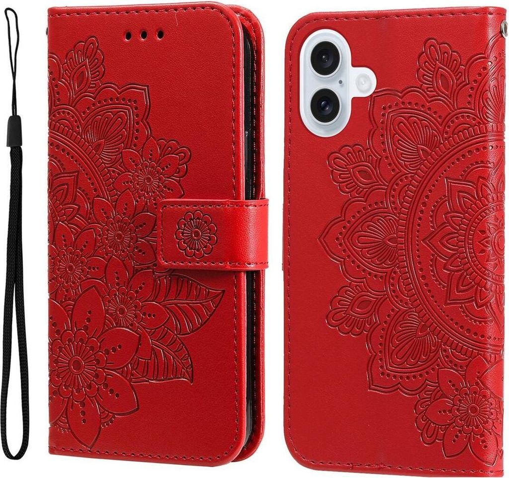 Mobigear Flowers iPhone 17 Hülle Klapphülle Geldbörse - Rot