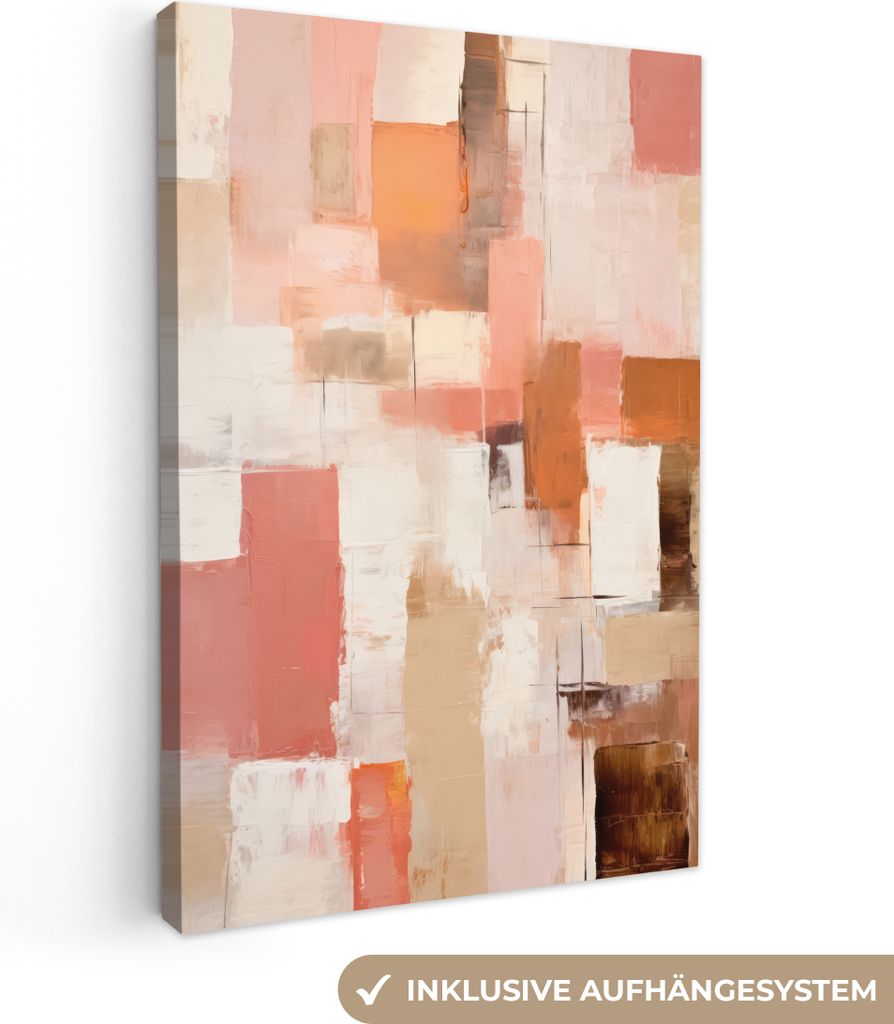 MuchoWow - Leinwandbilder - Kunst - Rosa - Abstrakt, Wandbild, Wanddeko Bilder Wohnzimmer, 60x90 cm