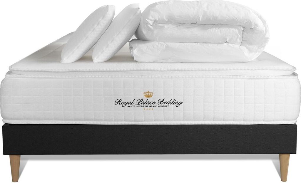 Komplettpaket Bett - Matratze 140x200 cm + Boxspringbett mit Lattenrost (im Set) + 2 Kopfkissen + Bettdecke - George V