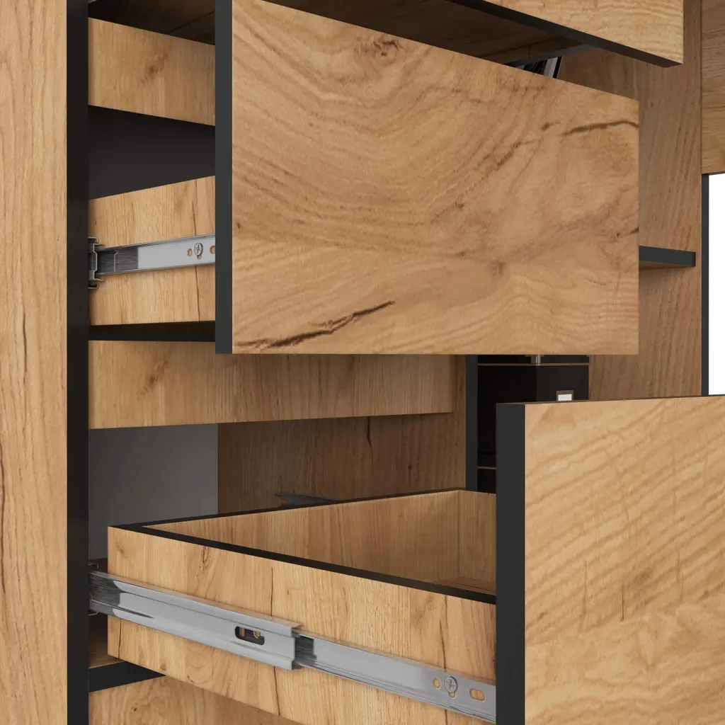 Bureau informatique d'angle 124 cm chêne craft avec rangements
