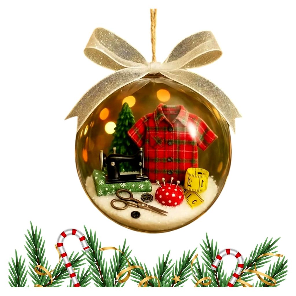 Schneekugel Anhänger mit Stickerei - Weihnachtsbaum Dekoration, Saisonale Festliche Deko für Nähliebhaber