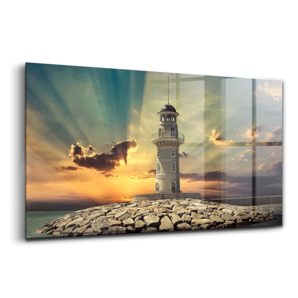 Glasmalerei - dekorative Malerei - moderne Malerei - 140x70 - Leuchtturm am Meer