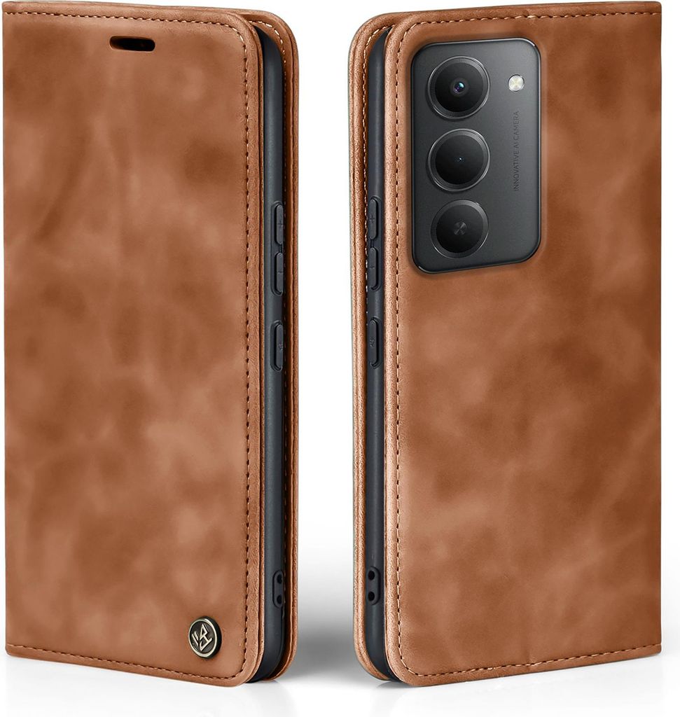 Handy Hülle für Xiaomi Redmi 15 / 15G Klapphülle Bookcase Flip Cover Handy Tasche Etui Farbe: Hellbraun