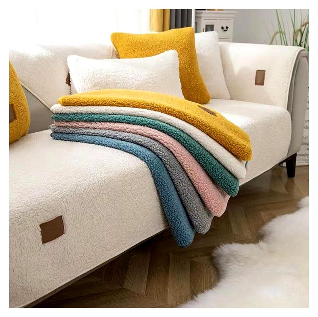 Rutschfester Sofabezug aus Sherpa-Fleece, dick und flauschig, waschbar, für Sektions-Couches im Wohnzimmer (blau, 90 x 160 cm)