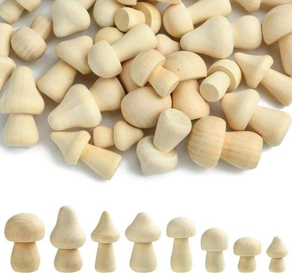 Champignons en bois naturel - Lot de 40 pièces pour DIY et décoration