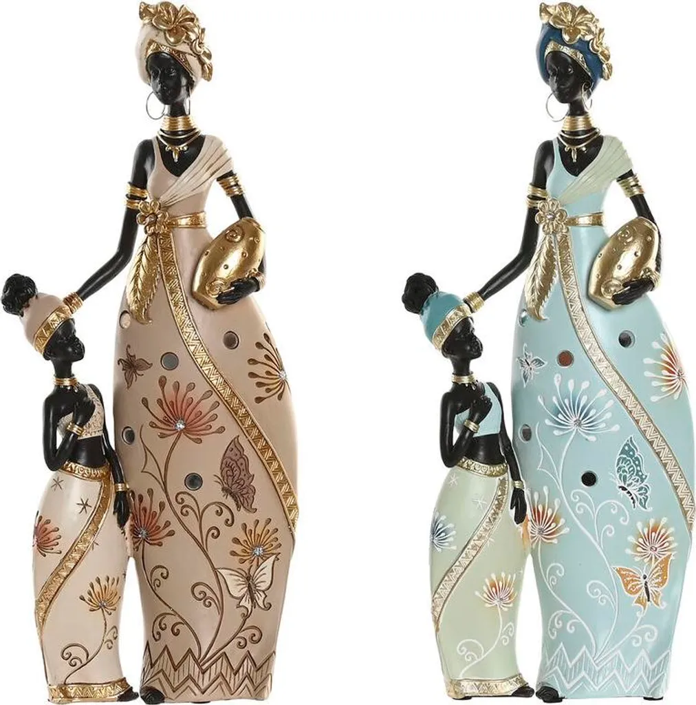 Statuette Africaine Décorative Home ESPRIT en Vert et Beige - 2 Pièces