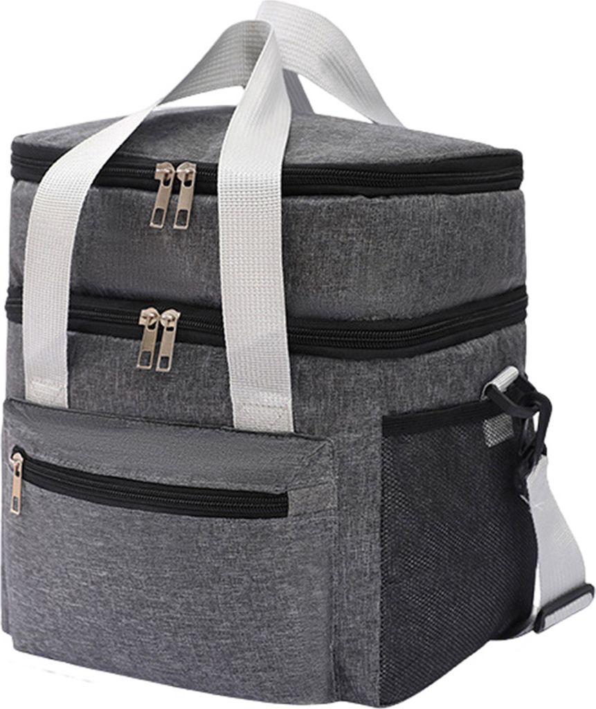 Isolierte Lunchtasche, doppelstöckige, wiederverwendbare Picknicktasche mit Tasche für Telefone und Geldbörsen, dickes Futter, auslaufsichere, e...