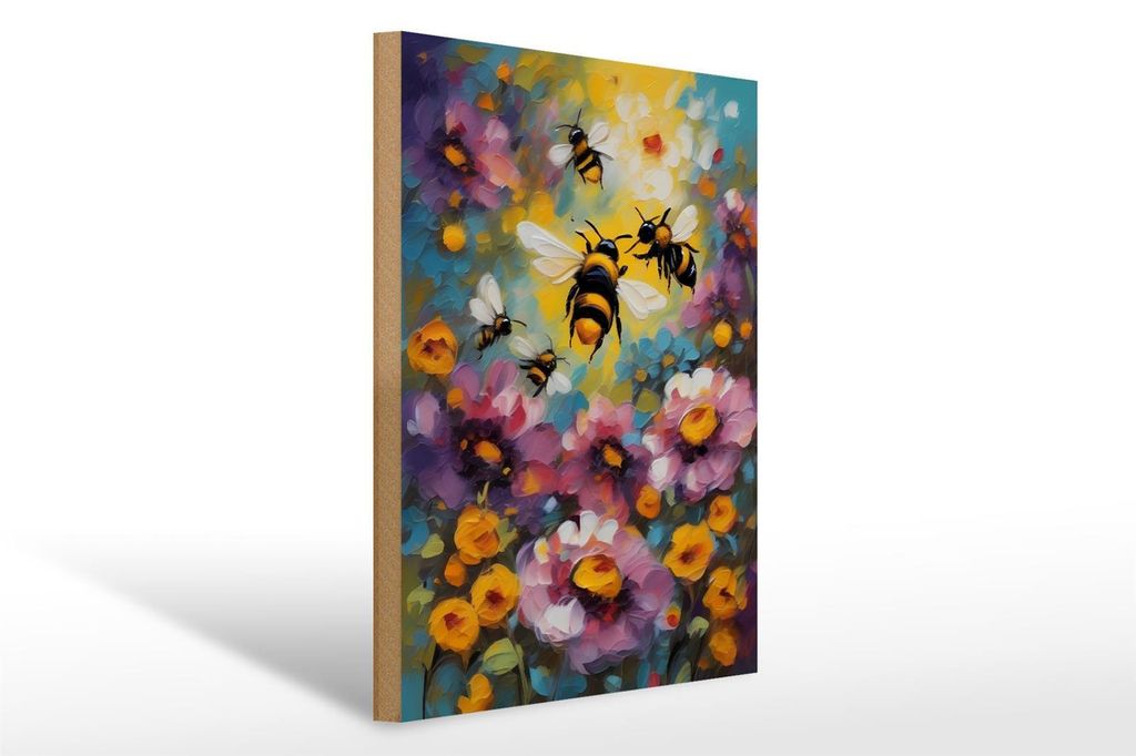 Holzschild Bienen Blumenfelde , 30 x 20 cm, Holzschilder Bild Bienen Tier Wiese