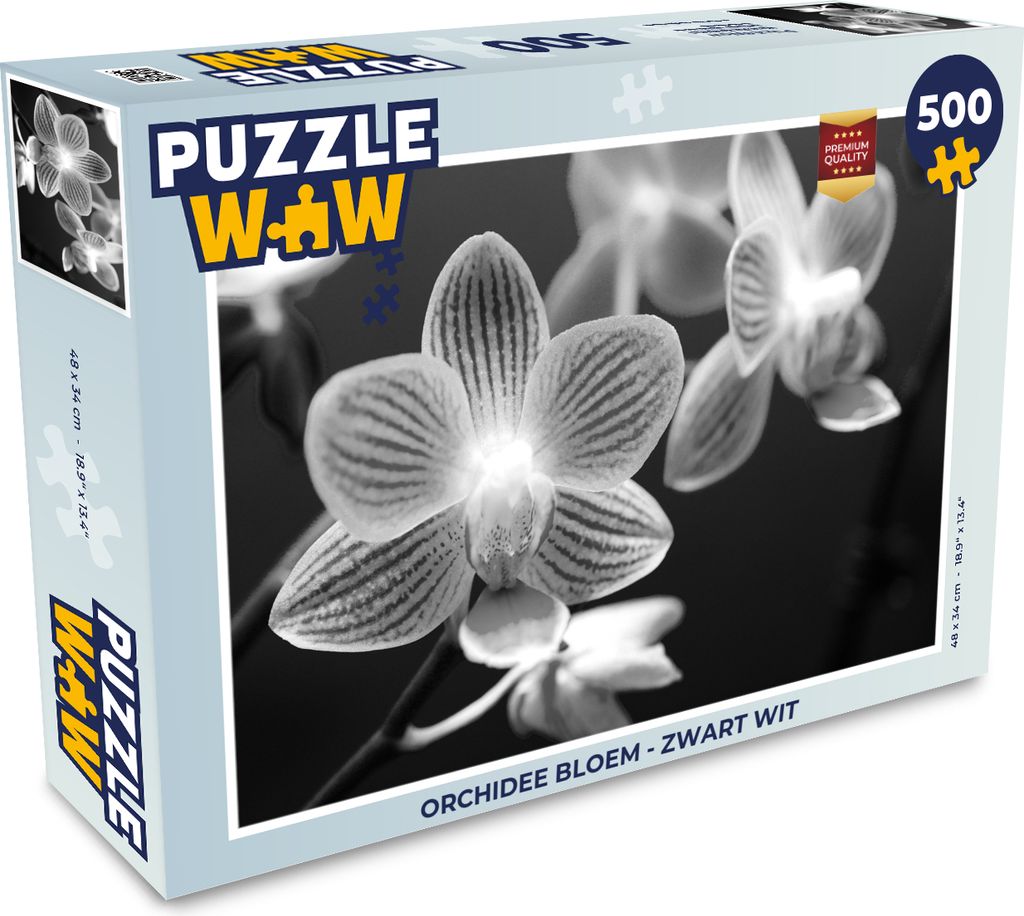 MuchoWow Puzzle 500 Teile Orchideenblüte - schwarz und weiß - 500 Teile - Kinder - Selberbauen - Puzzlespiele