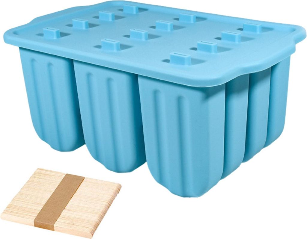Silikonformen für Eis am Stiel, 12 Mulden, DIY-Eisformen mit Holzstäbchen, BPA-frei, Eis am Stielform, Sommer-Küchenzubehör