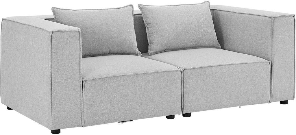 Juskys modulares Sofa Domas S - Couch Wohnzimmer - 2 Sitzer mit Lehnen & Kissen - Stoff Hellgrau