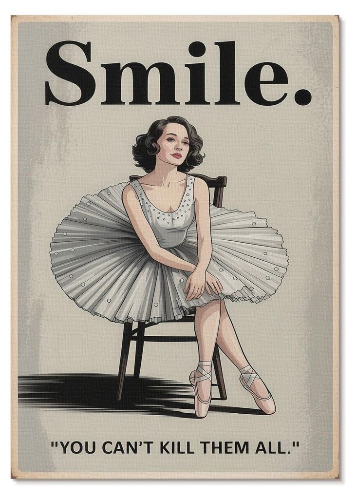 POSTER - 29x42 cm (A3) - Eva "Signal" Brand - Ballerina im Tüllkleid mit schwarzer Schrift – Nostalgie - Wandbild für Wohnzimmer Schlafzimmer &...
