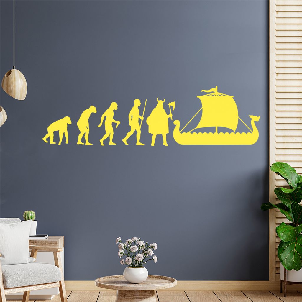Wikinger Schiff Evolution Wandtattoo Wandaufkleber Wall Sticker - Dekoration, Küche, Wohnzimmer, Schlafzimmer, Badezimmer