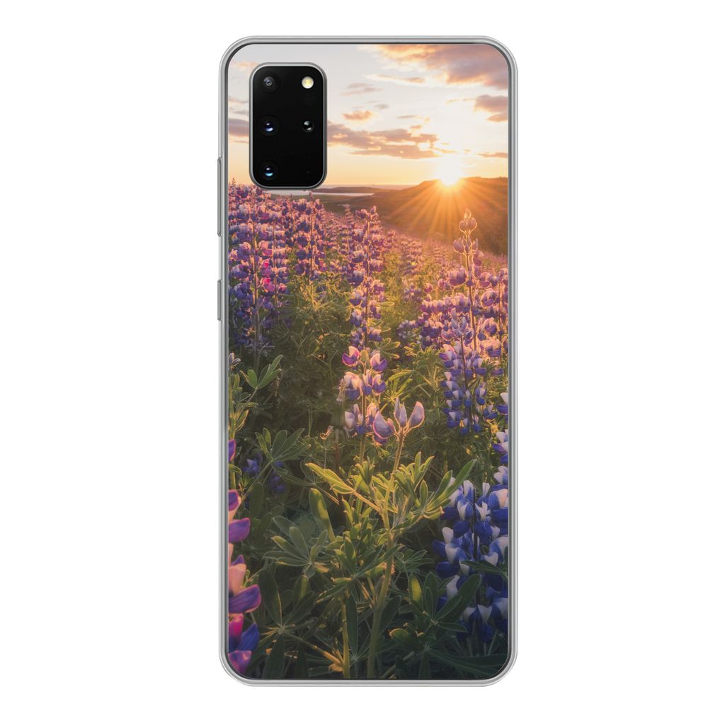MuchoWow Handyhülle Schutzhülle Hülle für Samsung Galaxy S20 Plus Lupine - Sonne - Lila Silikon Softcase Handy Hülle - Hartschale