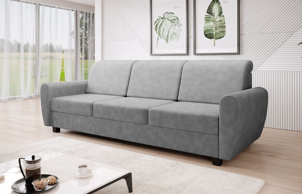 MODERNO 3-Sitzer Sofa mit Schlaffunktion Schlafsofa mit Bettkasten "Milo" , Grau