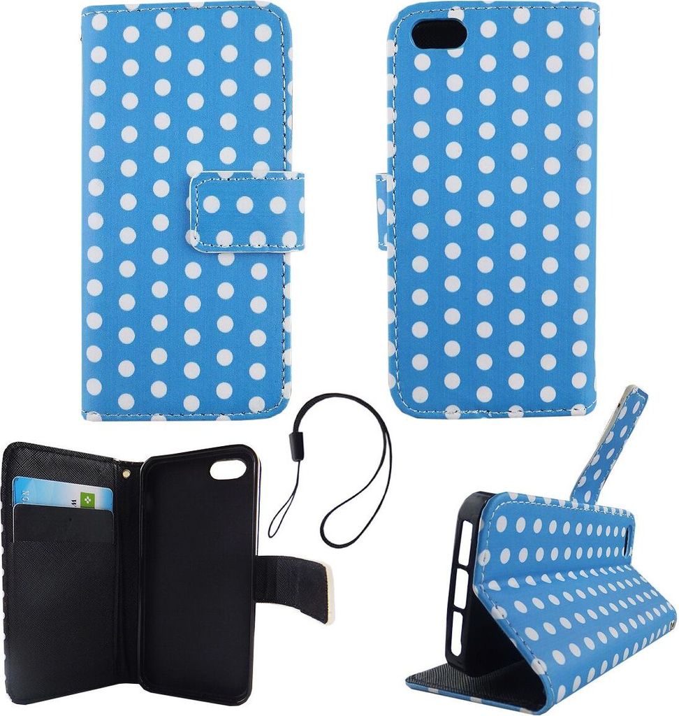 Handyhülle Tasche für Handy Apple iPhone 5 / 5s / SE Polka Dot Blau Weiss