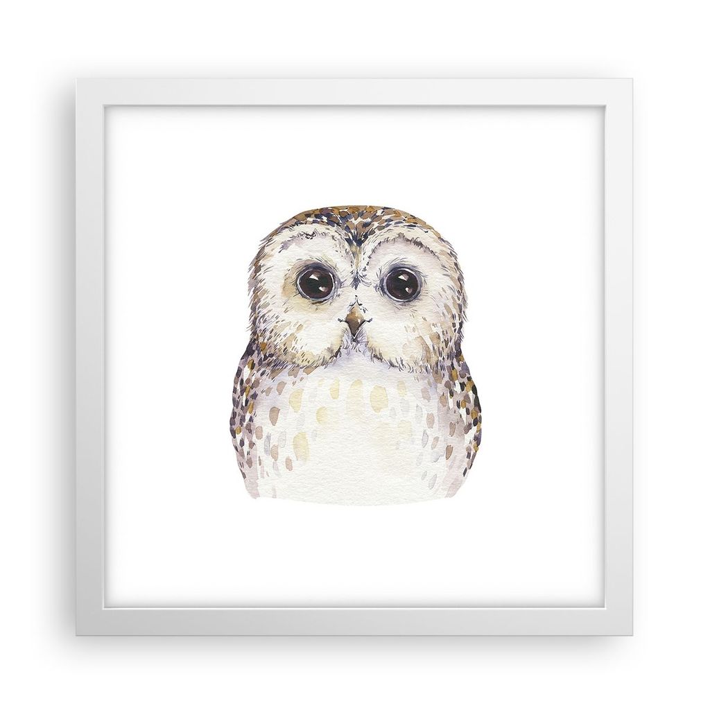 Gerahmtes Poster - Weißer Rahmen - Eule Waldkauz Grafik - 30x30 cm - Wand Bild - Wanddeko - Wandbilder - Kunstposter - Wandposter - Bilderrahmen -...