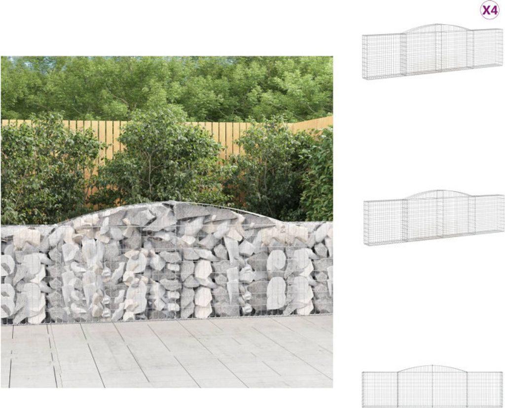 vidaXL Gabionen mit Hochbogen 4 Stk. 400x30x100/120cm Verzinktes Eisen - Blumentöpfe & Pflanzgefäße