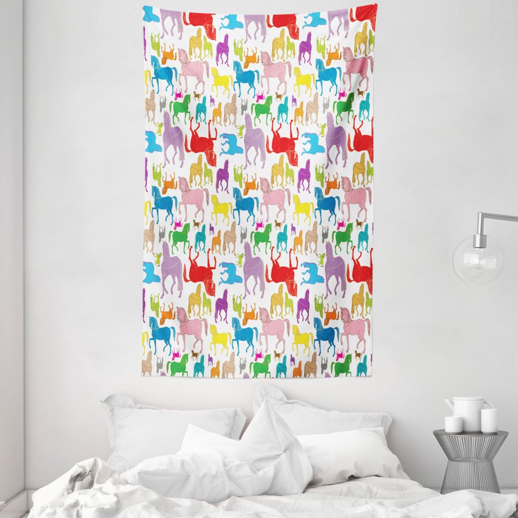 ABAKUHAUS Pferde Wandteppich und Tagesdecke, Abstrakte Stallions Wilde aus Weiches Mikrofaser Stoff Waschbar ohne Verblassen Digitaldruck, 140 x 23...