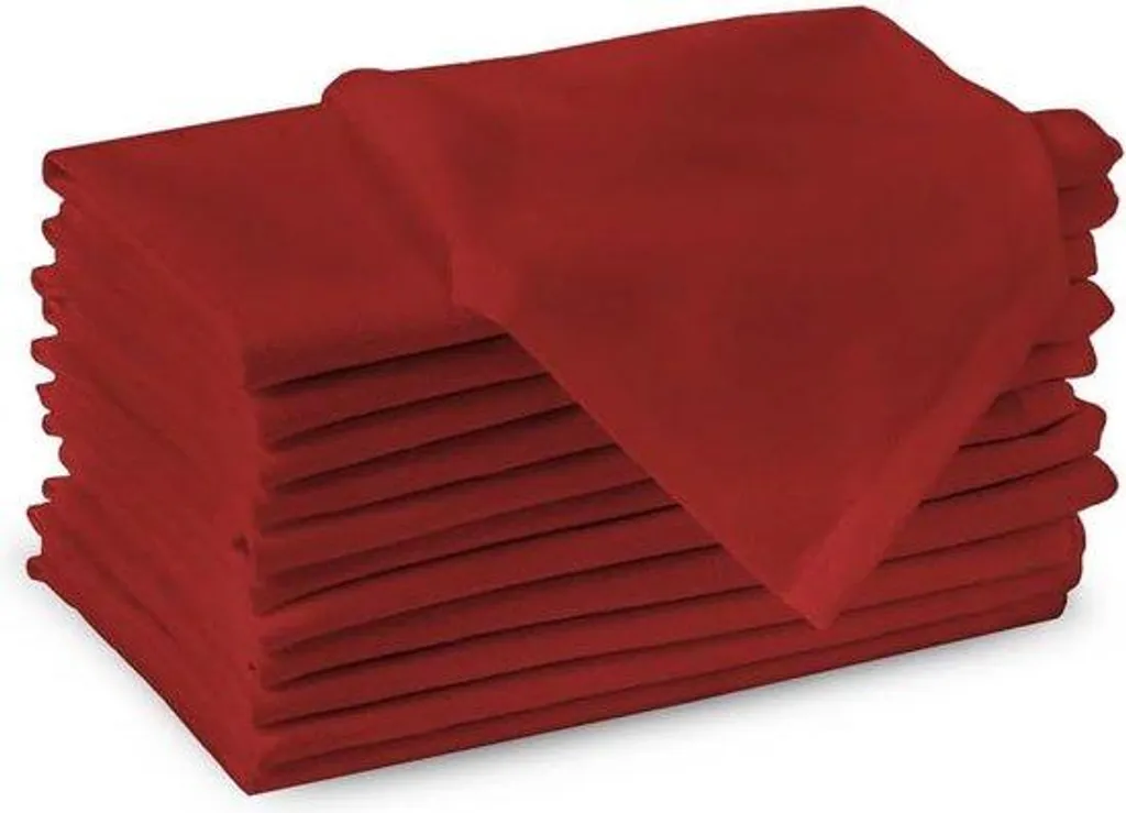 Serviettes coton rouge pour repas de fête, lot de 12, adhésif inclus