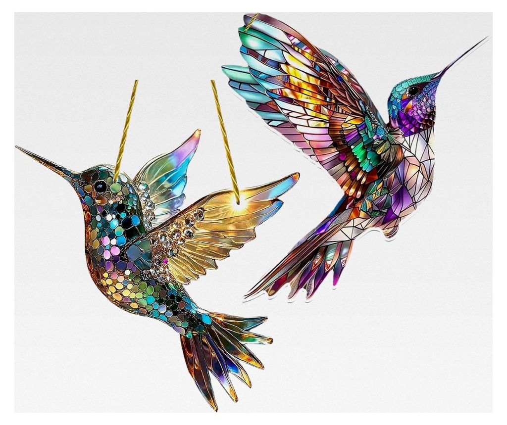Kolibri-Sonnenfänger 2 Stück Buntglasfenster Dekoration