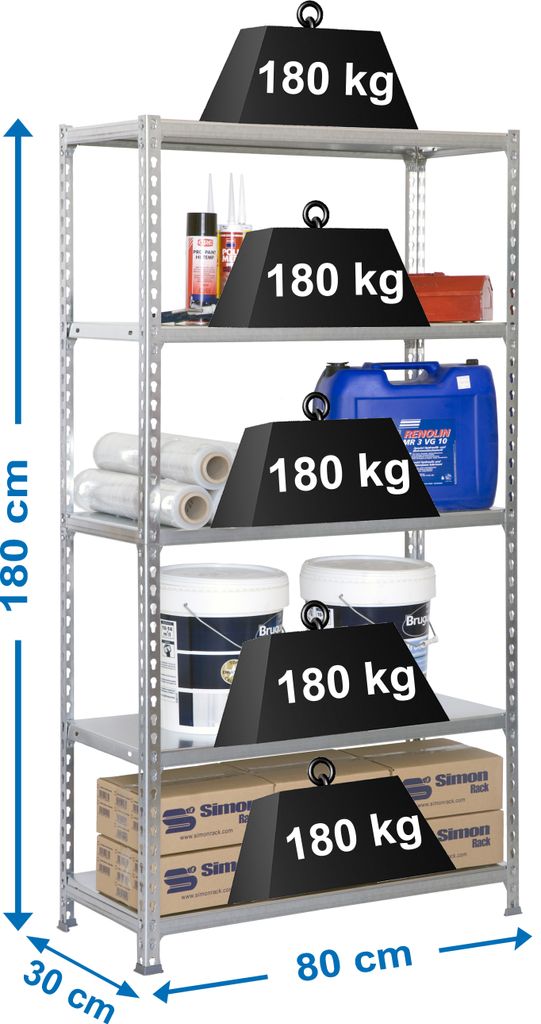 Schwerlastregal METAL SHARK | HxBxT 180x80x30cm | Fachlast 180kg | Verzinkt