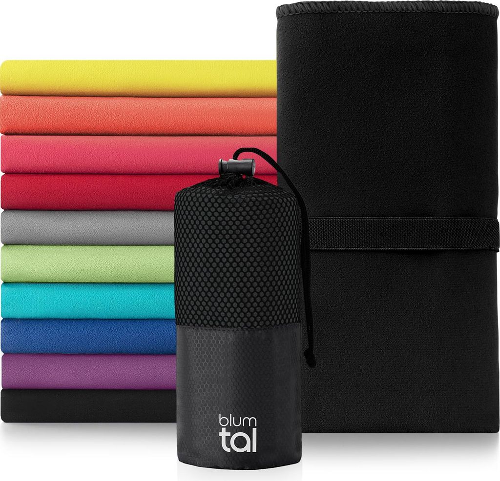 Blumtal Mikrofaser Handtuch 200 x 100cm - leicht, extra saugstark & schnelltrocknend, kompaktes Reisehandtuch, Strandtuch & Gym Towel,Schwarz