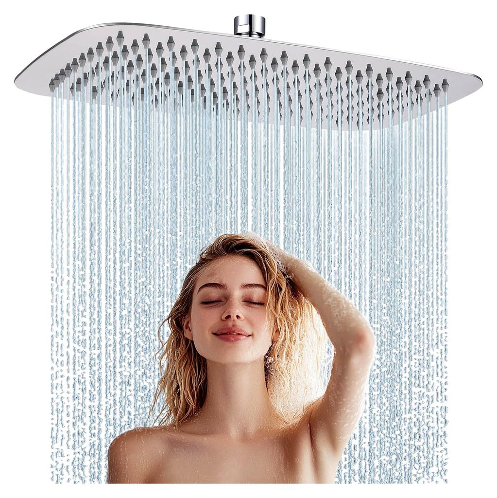 Regendusche Duschkopf aus Edelstahl, Anti-Kalk-Düsen (Chrom, 35 x 22 cm)