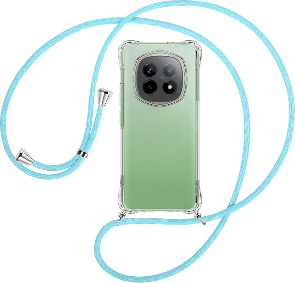Handykette Backcover-Schutzhülle mit Band (Metall silberfarben) für Realme P2 Pro 5G - himmelblau