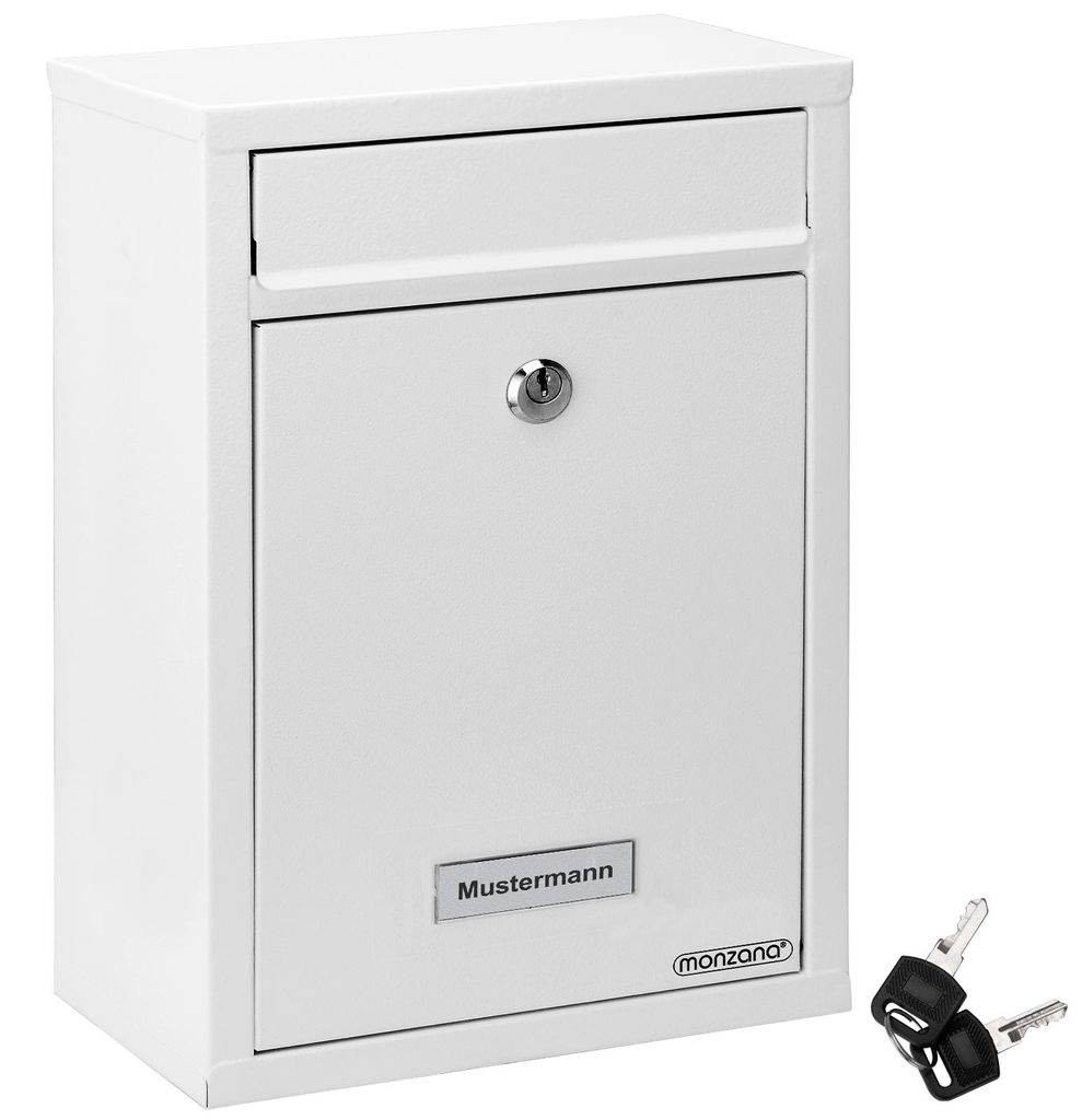 MONZANA® Briefkasten Weiß inkl. 2 Schlüssel Namensschild Produktbild 