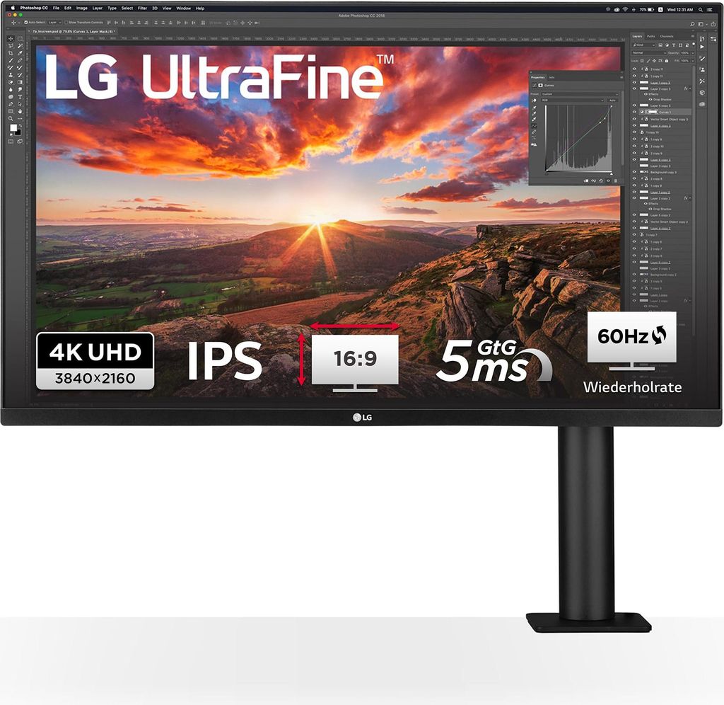 LG, 32 Zoll, Ultra HD 4K Ergo, IPS, 3840x2160 Monitor, Farbe:Schwarz