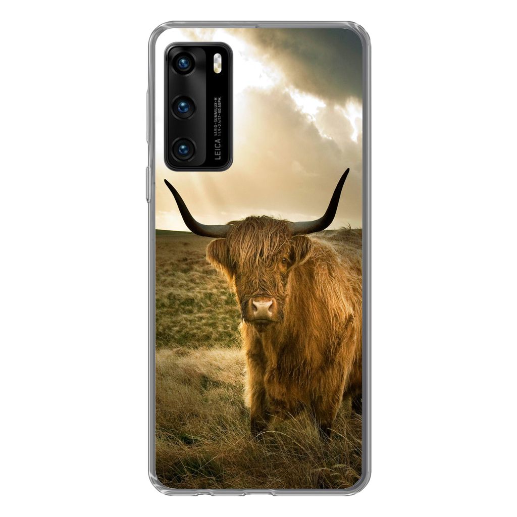 MuchoWow Handyhülle Schutzhülle Hülle für Huawei P40 Schottischer Hochländer - Sonne - Tiere Silikon Softcase Handy Hülle - Handytasche